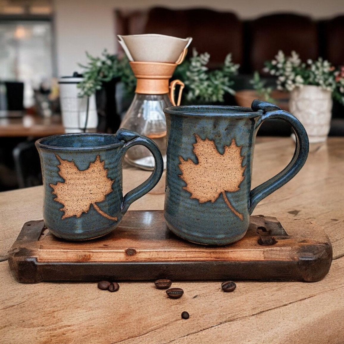 Blue maple leaf mugs