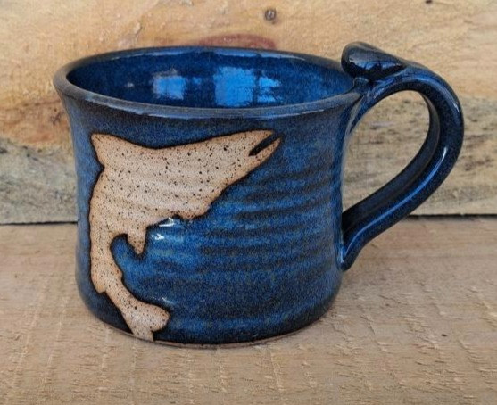 Blue and cream stoneware mug