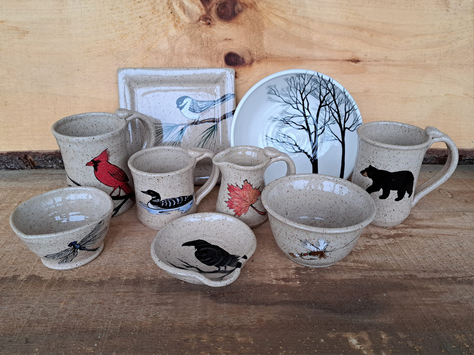Hand-painted Maine wildlife stoneware