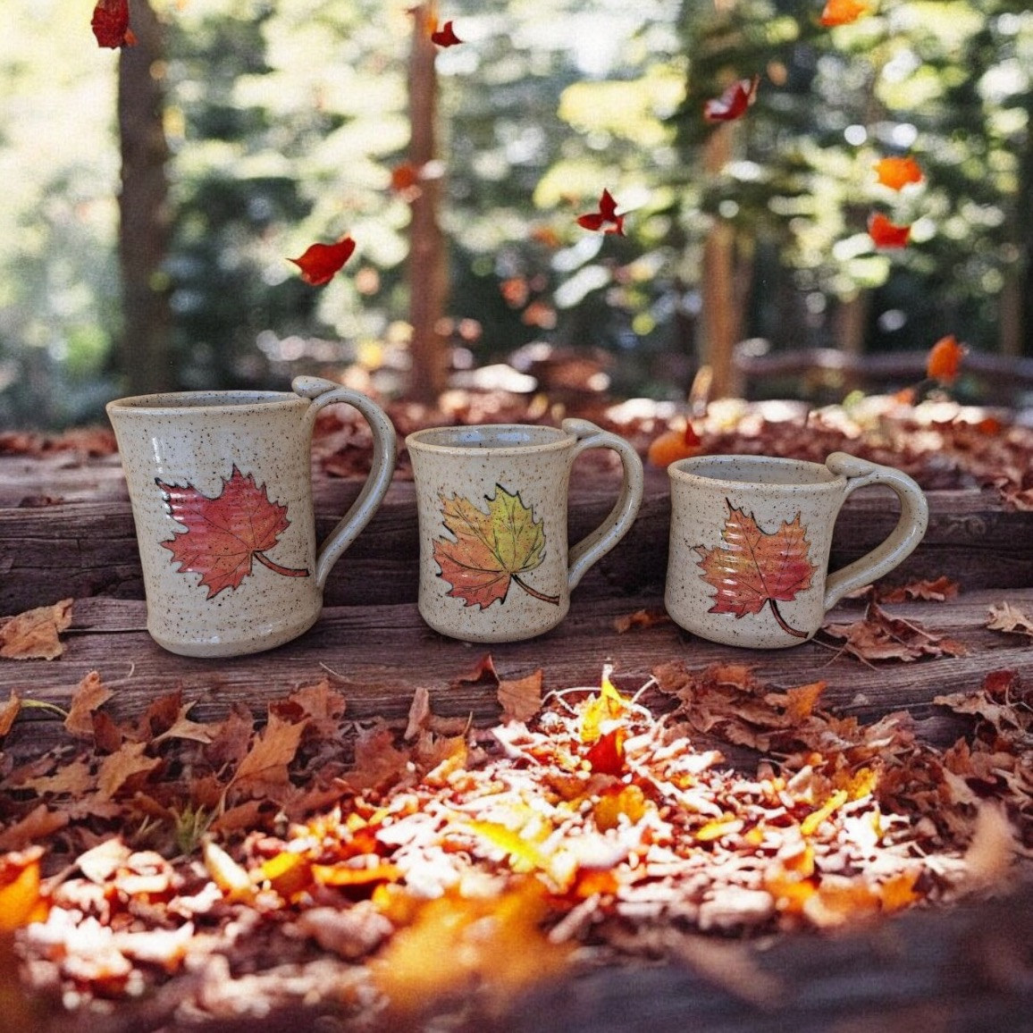 Hand-painted autumn leaf mugs